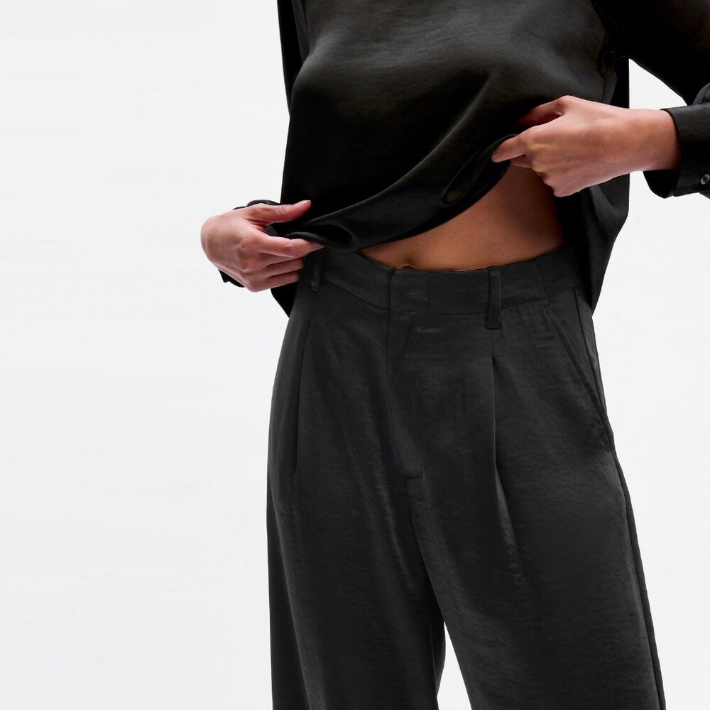 High Rise Pleated Satin Trousers NWOT